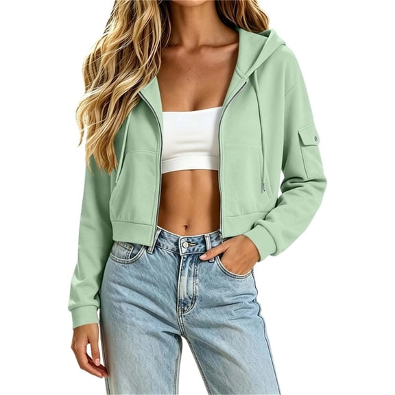 gbyLJF Womens Zip Up Cropped Hoodies Comfort Drop Shoulder Drawstring Athletic Jackets Fall Casual Travel Sports Coats