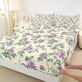 thumbnail image 3 of Homewish Country Floral Full Size Sheets,Natural Botanical Bed Sheets,Purple Beige Green Sheet Sets For Kids,Ultra Soft Home Decor,4-Piece, 3 of 7