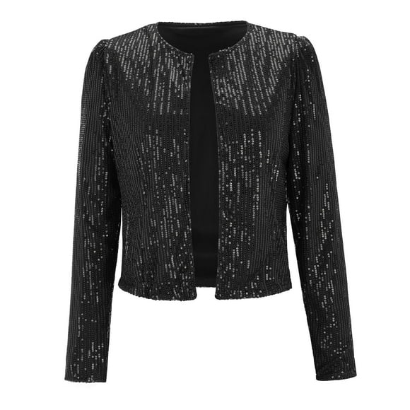 DondPO Bomber Jacket Women Women Casual Fashion Sequin Sequins Sparkling Cardigan Jacket Jackets for Women Trendy Floral Jackets for Women Black XL Clearance！