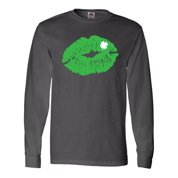 Inktastic St. Patrick's Day Lucky Lips with White Shamrock Long Sleeve T-Shirt