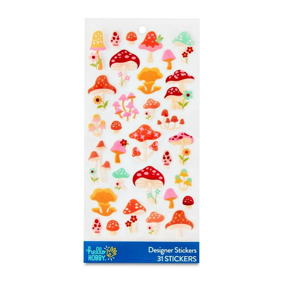 Hello Hobby Multicolor Mushrooms Designer Stickers, 31 Count