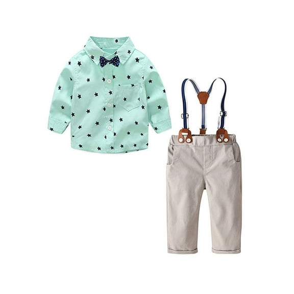 CradlePlanet Baby Toddler Boys Full Sleeve Printed Shirt with Strap Pant Outfit