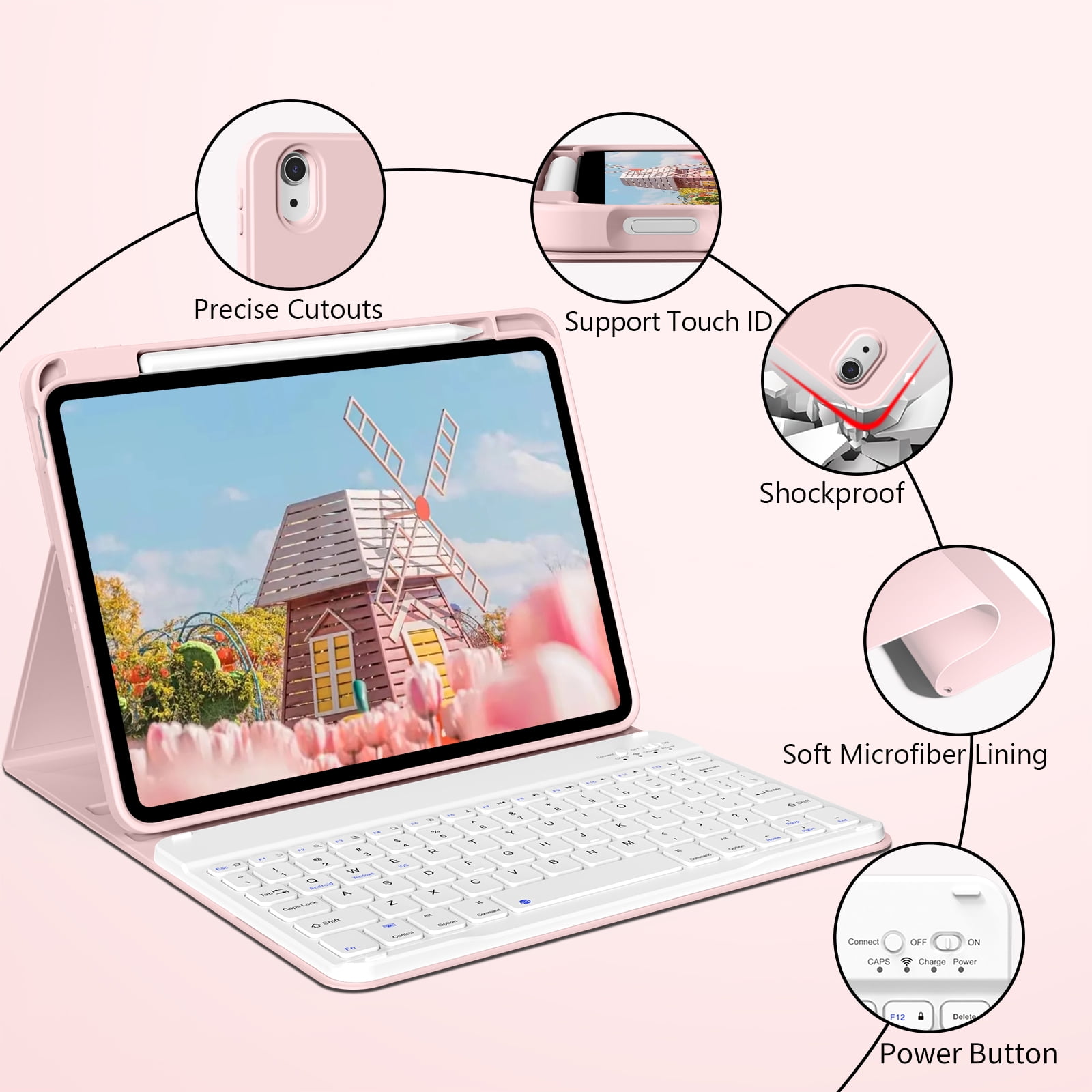 Kenke Case for iPad (A16) 11th Generation 11 inch 2025 with Keyboard,iPad 10th Generation 10.9 inch 2022 Detachable Bluetooth Keyboard Rechargeable,with Pencil Holder,Soft TPU Back Cover,Pink