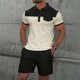 thumbnail image 2 of Pantalones Cortos para Hombre Conjunto de Trajes de 2 Piezas, Moda Mock Bolsillo Botón de Color Sólido Solapa Tops Cortos de Cintura Elástica, 2 of 6