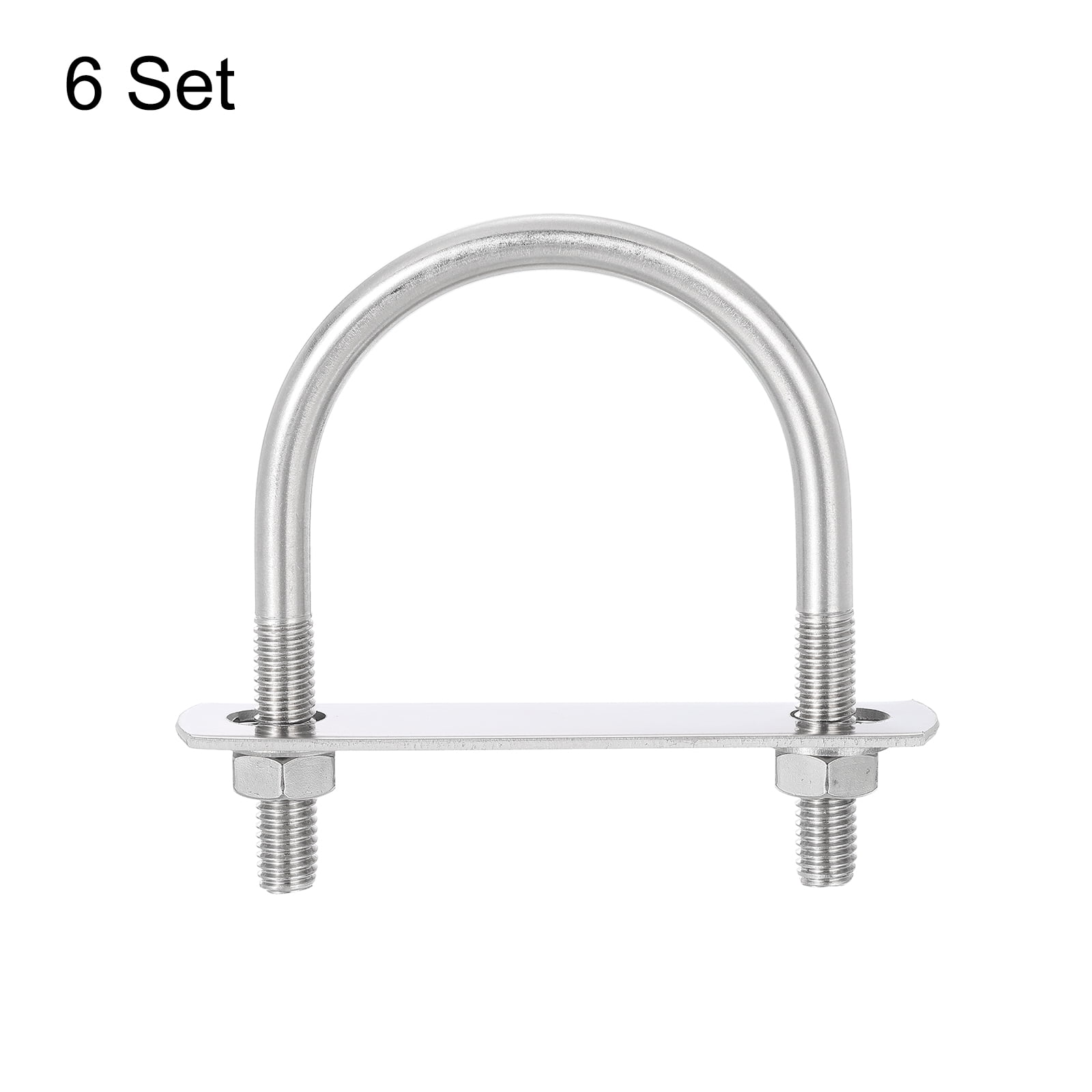 Round U-Bolts, 6 Sets 63mm(2.48") Inner Width 90mm Length M8 304 Stainless Steel U Clamp Bolt with Nuts and Plates