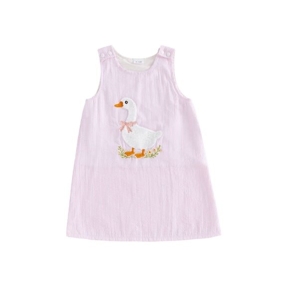 BemeyourBBs Toddler Baby Girl Goose Outfit Overall Dress Cute Infant Baby Girl Summer Tank Dress Casual Loose Fit Goose Duck Embroidered Crew Neck Sleeveless Dress