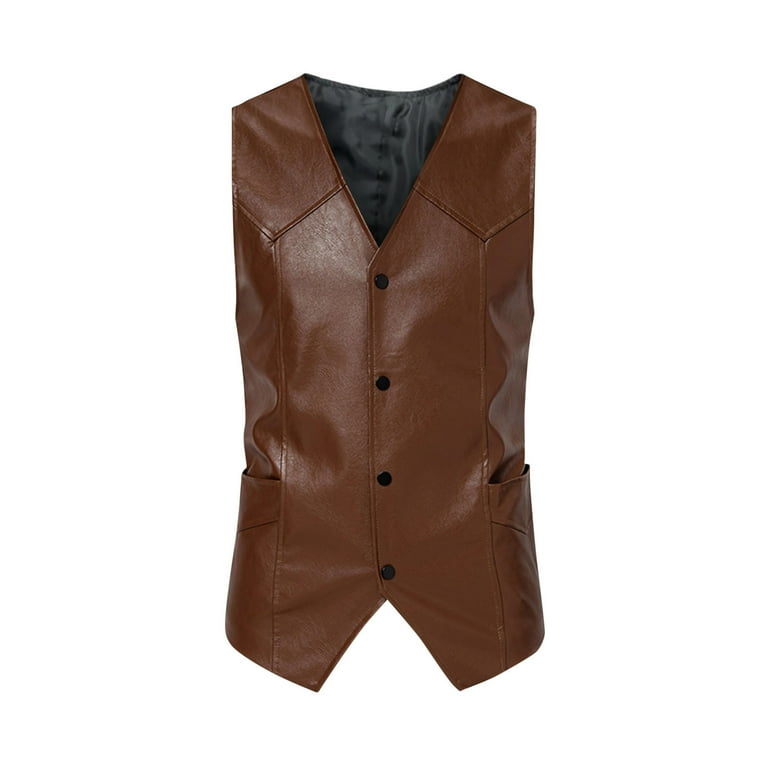 OGLCCG Men s Leather Vest Casual Western Vest Jacket Lightweight V Neck Suit Vest Waistcoat Leather Classic Motorcycle Leather Vest for Men