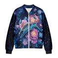 thumbnail image 4 of COEQINE Women's Zip Up Bomber Jacket Casual Stand Collar Cropped Bomber Outfits with Pockets, Fashion Outerwear Varsity Jackets Shackets Fall Clothes, 3X-Large, Sea Turtle Floral Galaxy, 4 of 7