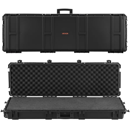 VEVOR Hard Rifle Case, Lockable Rifle Case with Detachable XPE Foam, 50 in Gun Storage with Wheels, IP67 Waterproof & Dustproof Pistol Storage Cases for Rifles, Shotguns, Airsoft Guns, Black