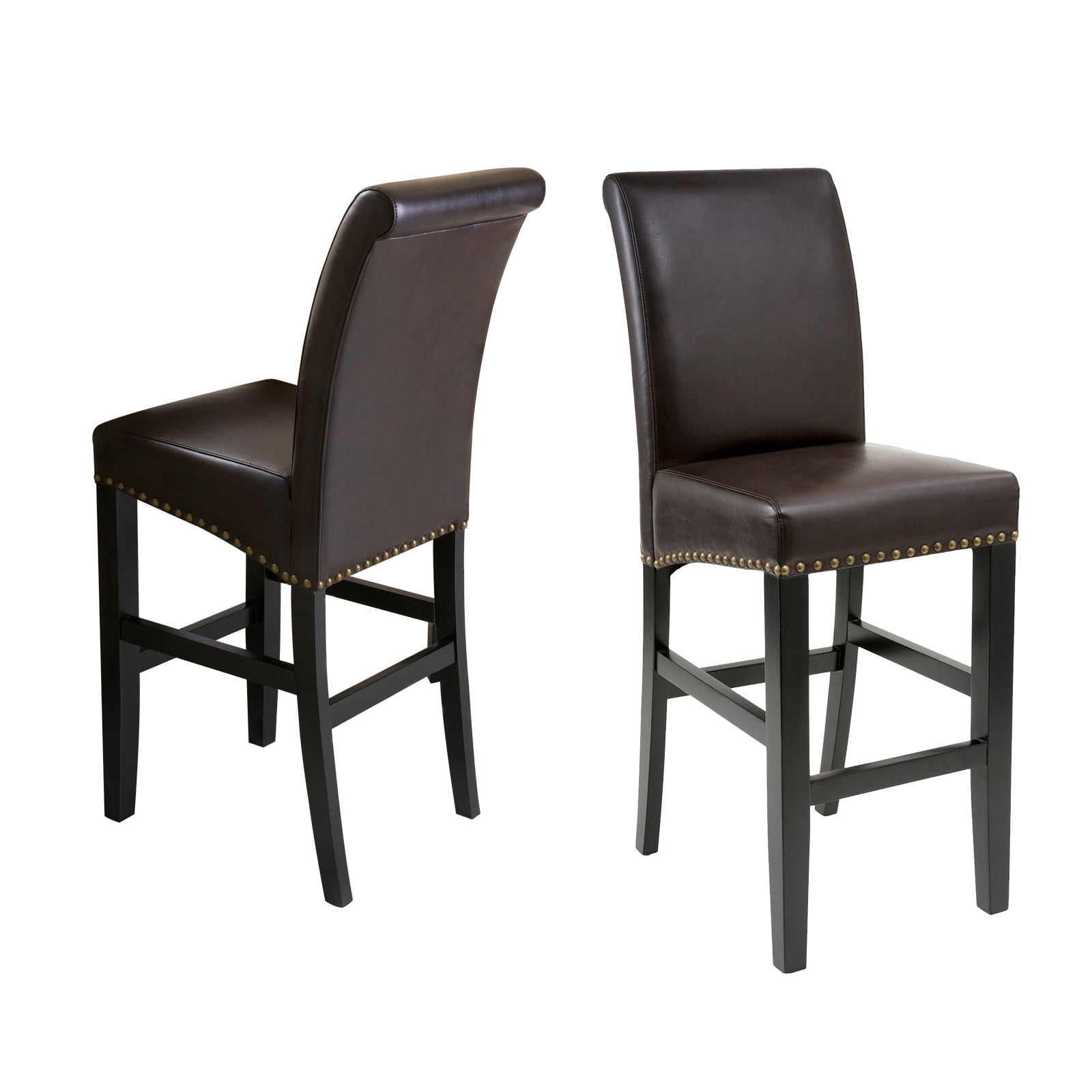 Kadyn Bar Counter Chairs Set of 2, Counter Height Bar Stools for Dining Room, Coffee Shop, Upholstered Kitchen Chair with Wood Legs, Brown