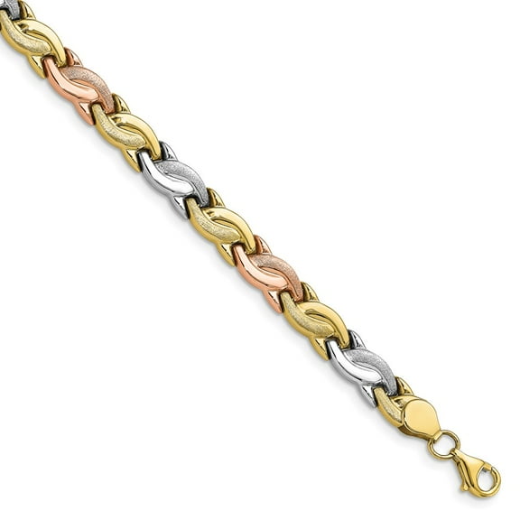 10k Gold Tri-Color Polished and Brushed Bracelet