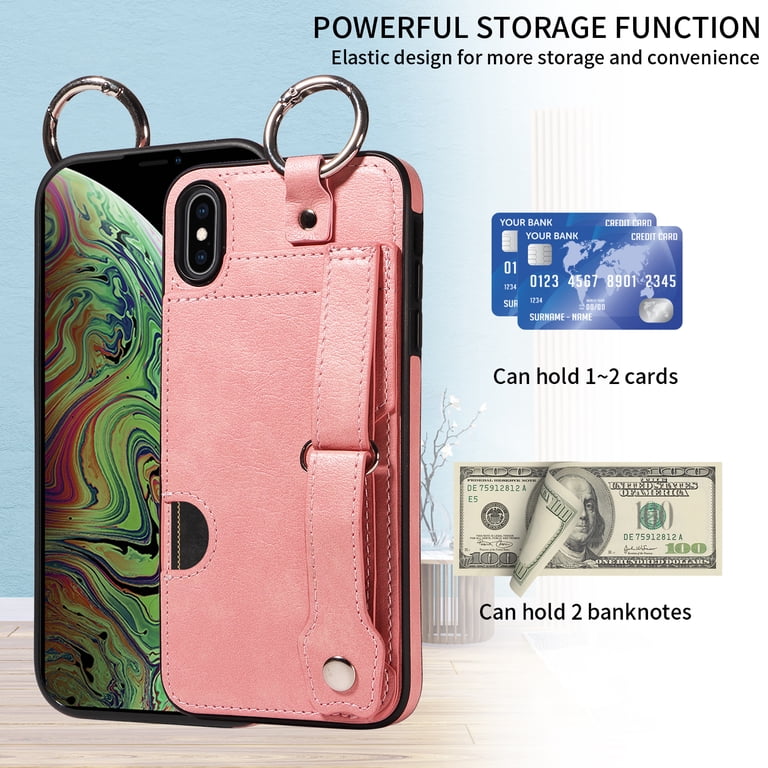 for iPhone XS Max Wallet Case with Card Holder, Hand Wrist Strap