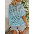 thumbnail image 2 of Womens Summer Scoop Neck Short Sleeve Sweater Casual Crochet Hollow Out Knit Tops Pullover Shirts Beach Coverup Knit Tops, 2 of 5