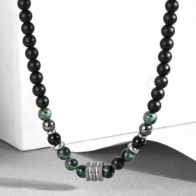 Black Onyx & Green Jasper Beaded Mens Choker Necklace