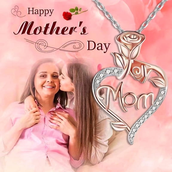 Sdmnsg-T Christmas Gifts for Mom, Sterling Silver Heart Rose Necklaces for Mom, Birthday Jewelry Gifts for Women Her Girlfriend Wife