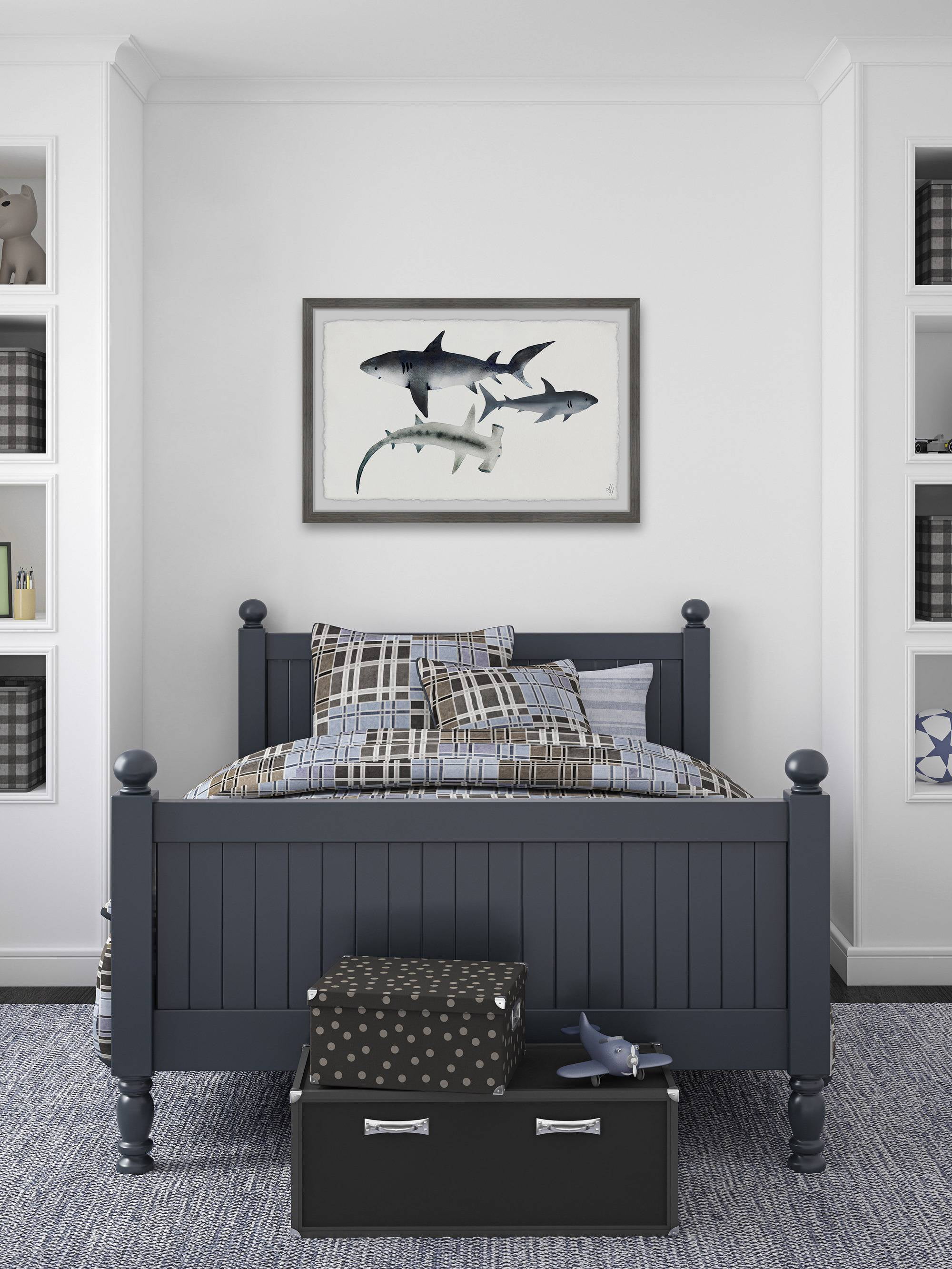Marmont Hill Gray Sharks Framed Wall Art