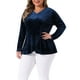 thumbnail image 4 of Blusa de muñeca de terciopelo curvy para mujer de tallas grandes Agnes Orinda para la fiesta del Día de San Patricio, otoño e invierno, 1X, azul oscuro, 4 of 6
