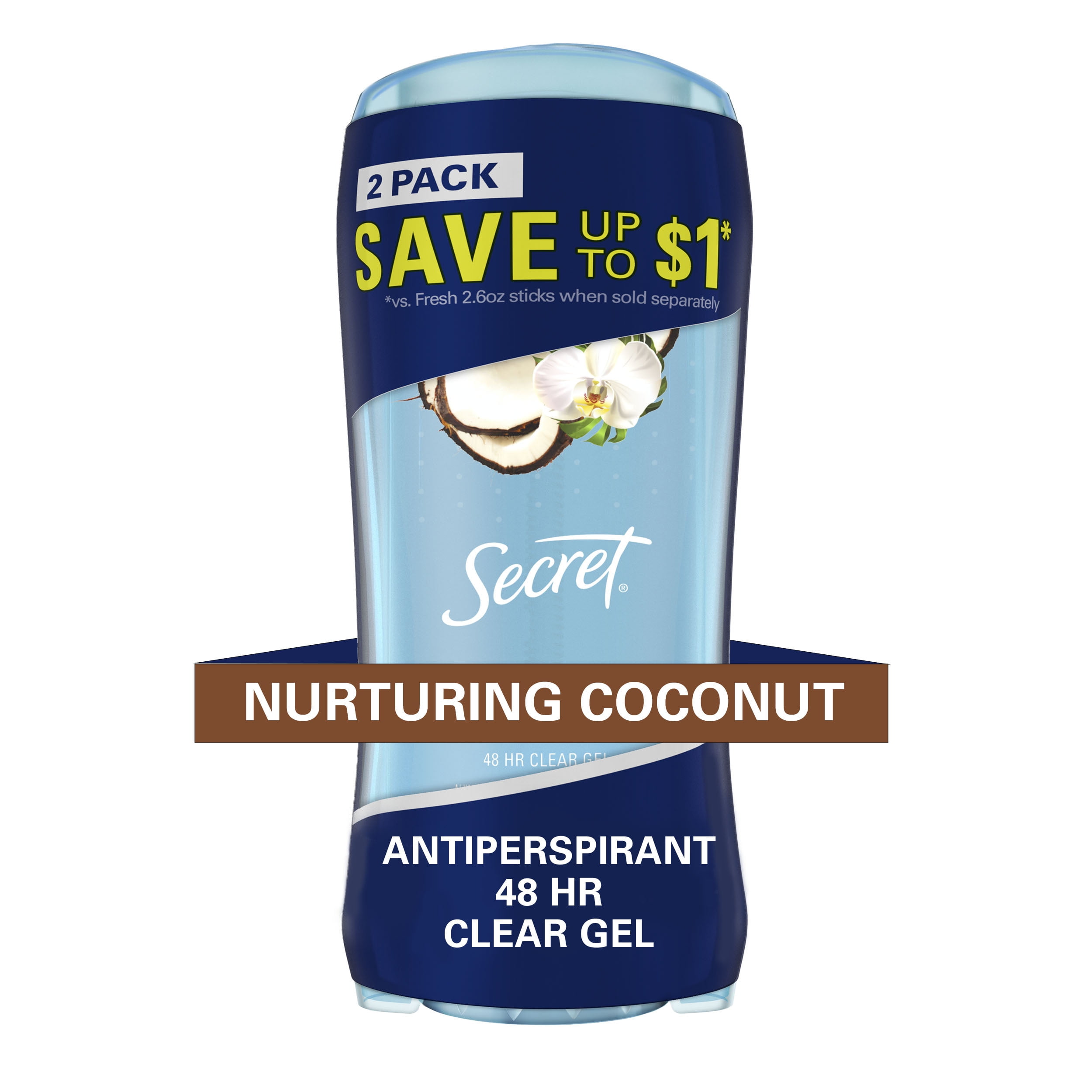 Secret Fresh Clear Gel Antiperspirant and Deodorant for Women, Coconut Scent, 2.6 oz each, Pack of 2