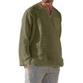 thumbnail image 1 of Chemise en Lin Décontractée à Manches Longues Col en V pour Hommes, 1 of 2