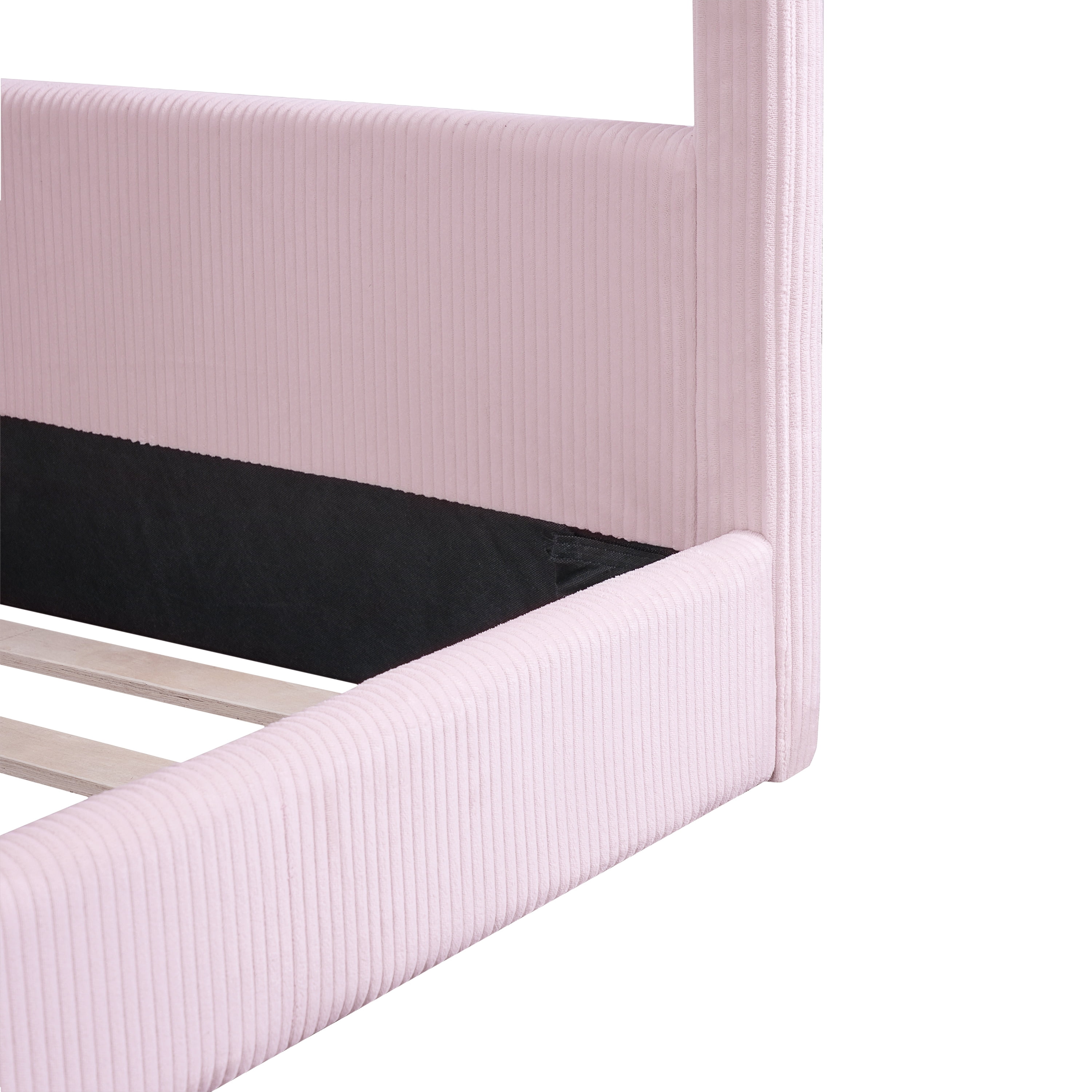 Euroco Upholstered Full Size Platform Bed, House Canopy Bed with LED Light Strip, Pink