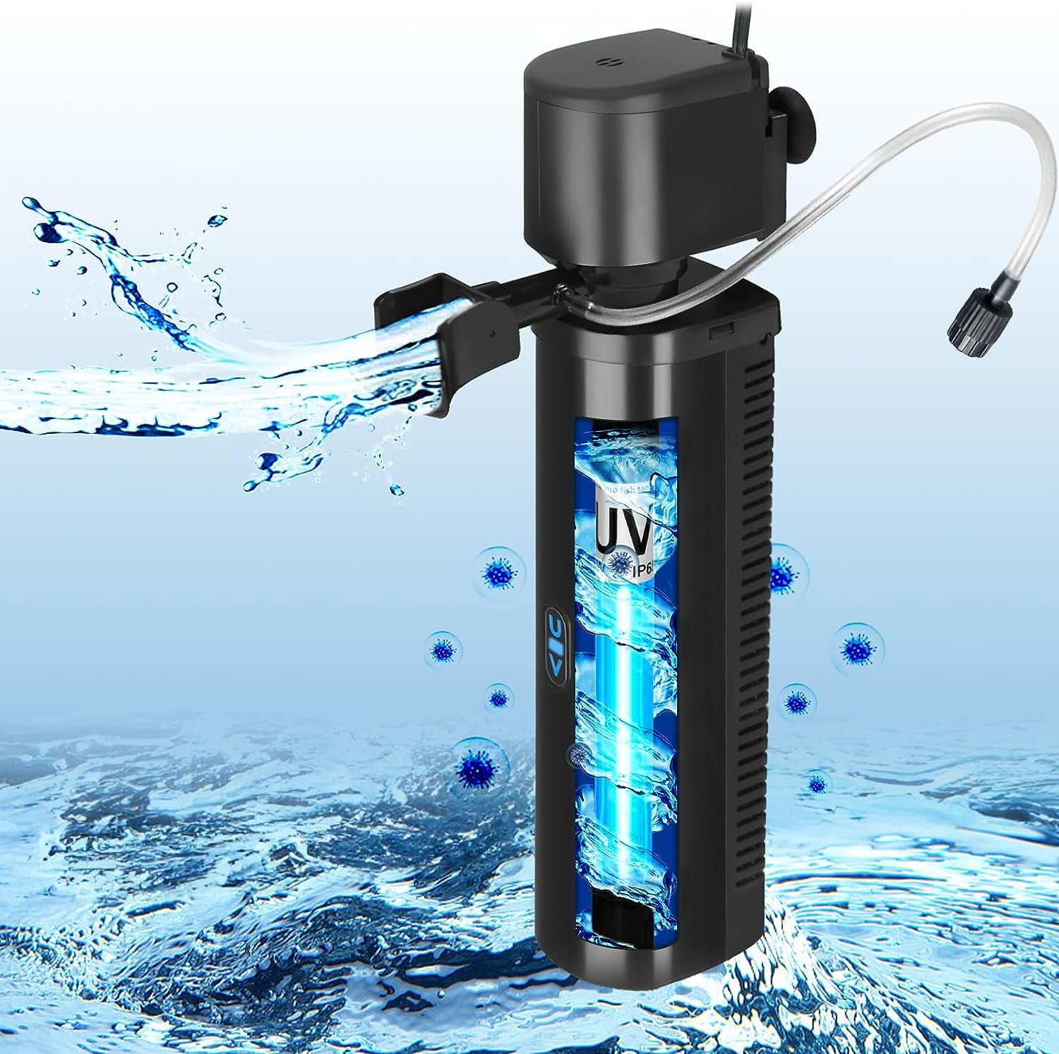 Submersible Aquarium Filter for 40-150 Gallon Tank, 400GPH UV Green Clean Canister Pump for Pond Turtle Saltwater Freshwater