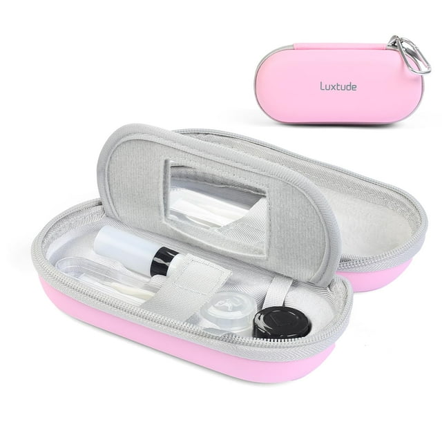 Funda para lentes de contacto Luxtude 2 en 1 con espejo rosa