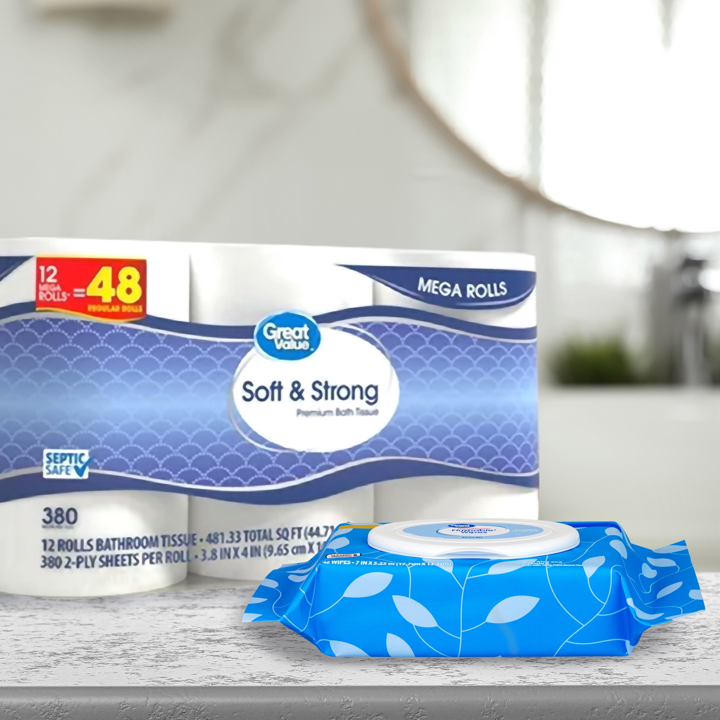 Great Value Fresh Scent Flushable Wipes, 1 Flip-Top Pack, 42 Total Flushable Wipes