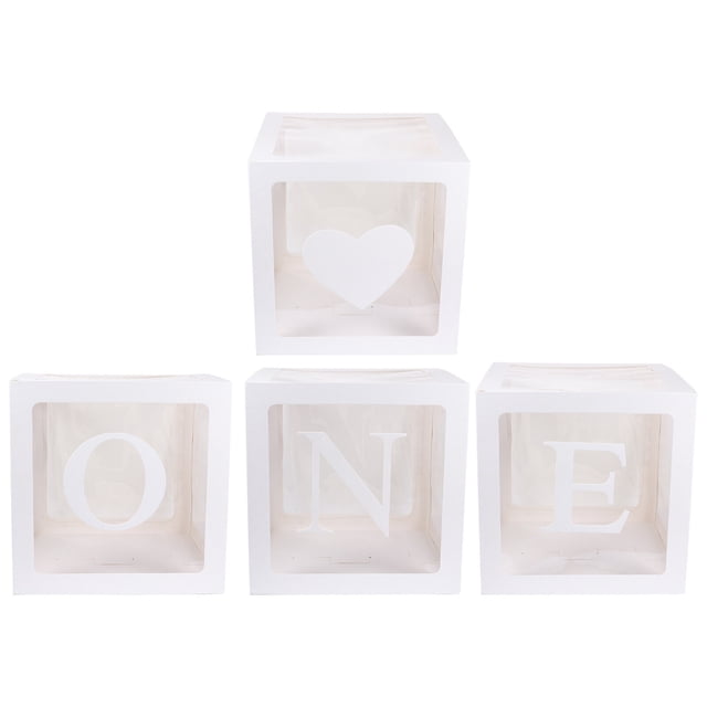 EeaseCA 4Pcs Birthday Balloons Boxes Decorations ONE Letter Balloons Case Photo Prop