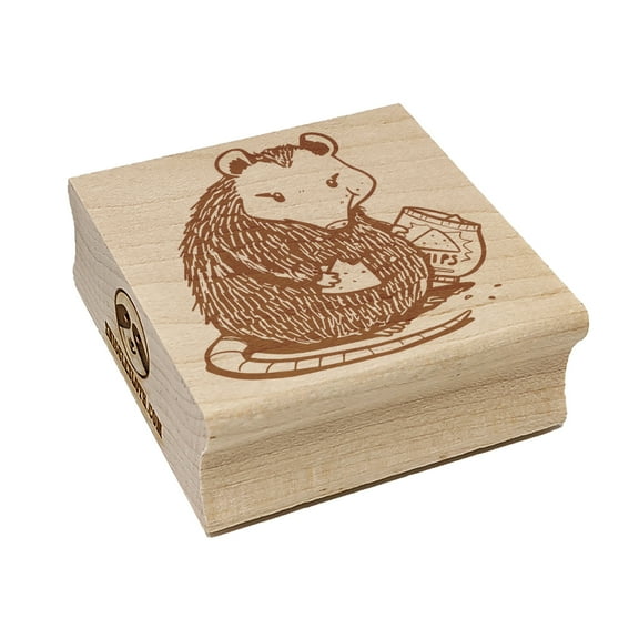 Chubby Opossum Eating Chips Square Rubber Stamp Stamping Scrapbooking Crafting - Small 1.25in