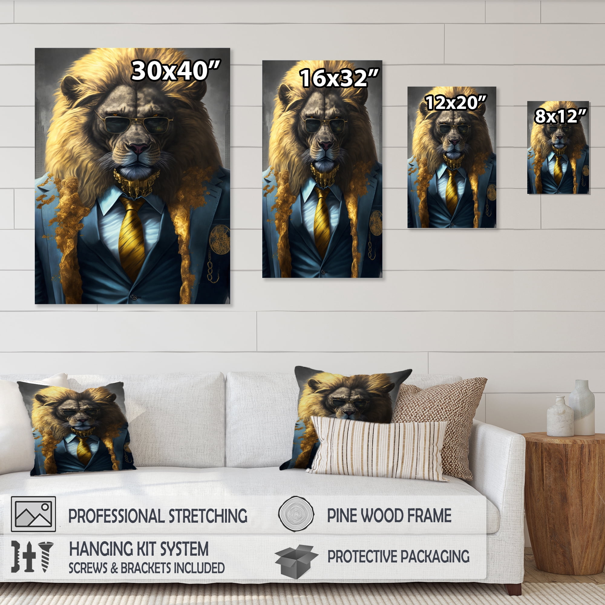 Designart Lion Gangster In NYC Canvas Wall Art