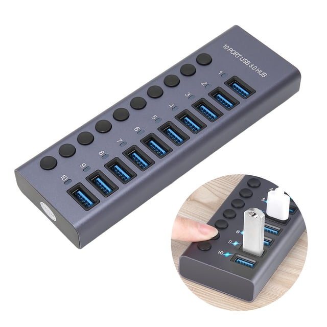 10 Port USB Docking Station, High Speed Transmission 10 Port 60W USB 3.0 Hub LED Indicator Light with Individual Power Switches for Computer EU Plug,US Plug,UK Plug