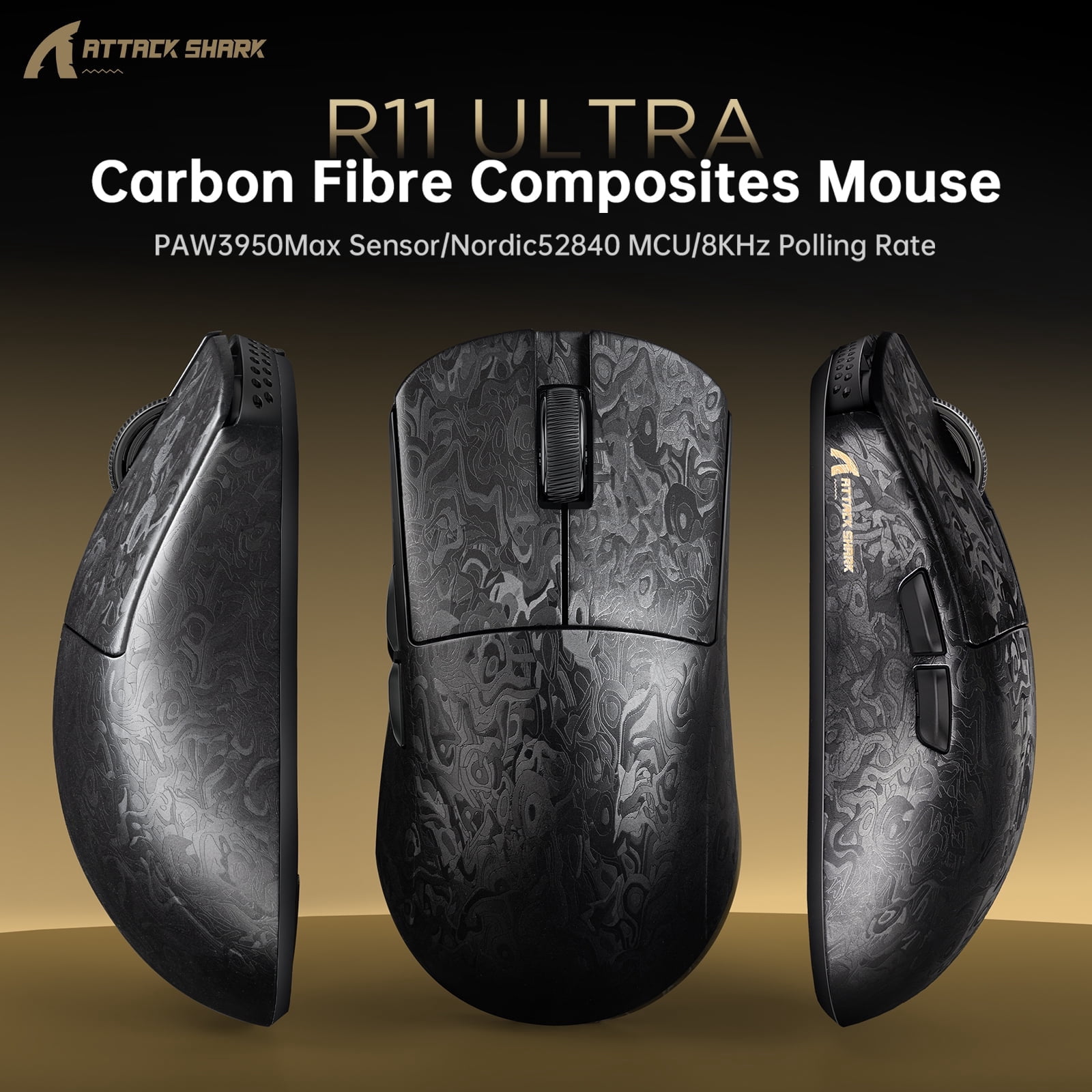ATTACK SHARK R11 ULTRA Carbon Fiber Wireless 8K PAW3950MAX Gaming Mouse