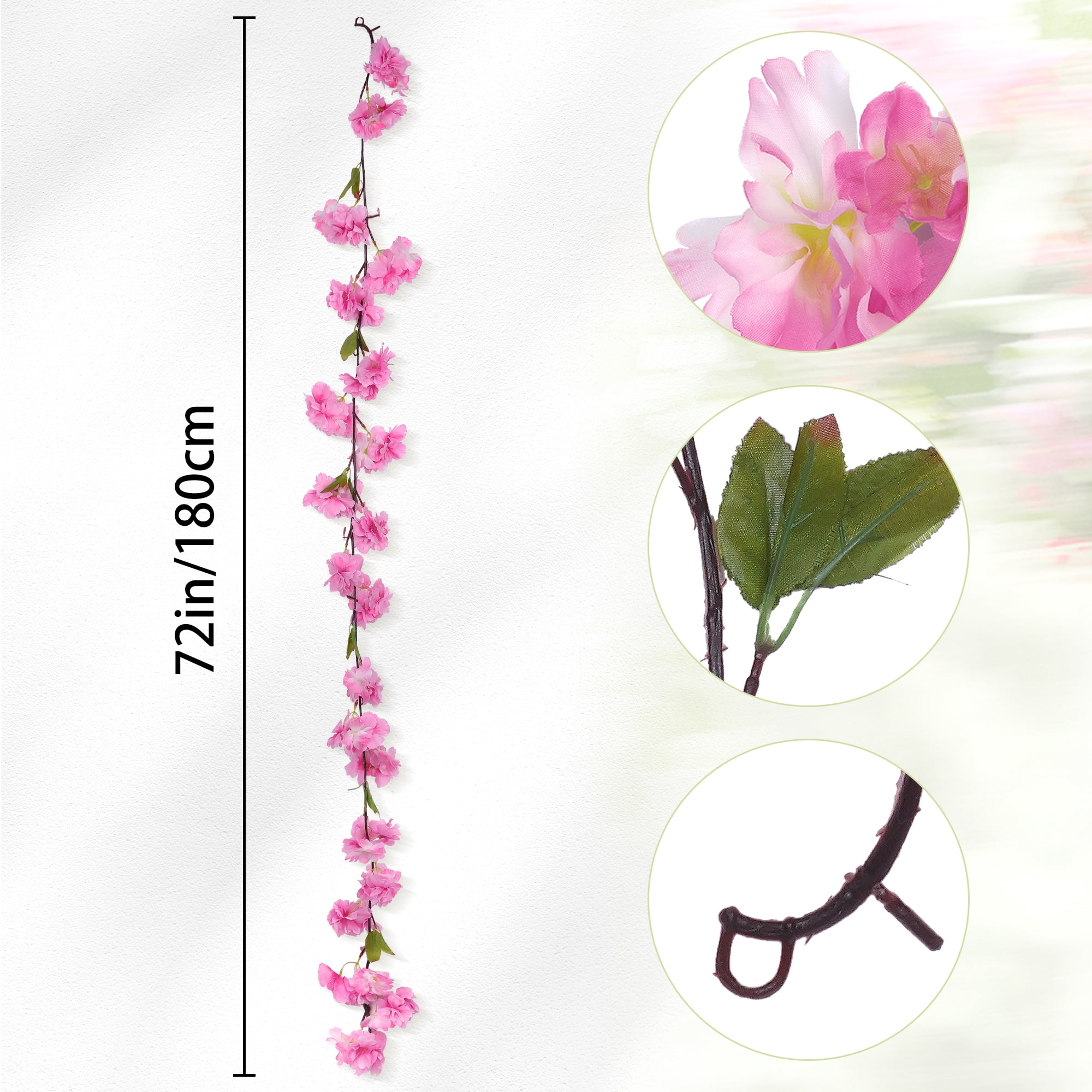 Unique Bargains 2pcs Home Artificial Cherry-Blossom Flower Vines Faux Vines Flowers Pink