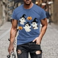 thumbnail image 1 of Pisexur Chemises pour Hommes Chandail-Over Imprimé Halloween Col Rond Manches Courtes Blouses/T-shirt Bleu,5TG, 1 of 5