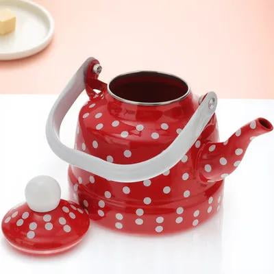 Luxshiny 1Pc Vintage Red Tea Kettle made of Enamel and Stainless Steel for Families and Friends