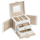thumbnail image 2 of SONGMICS Joyero de 3 niveles, estuche de viaje con asa, 2 cajones, organizador de joyas con cerradura con espejo, blanco, 2 of 5