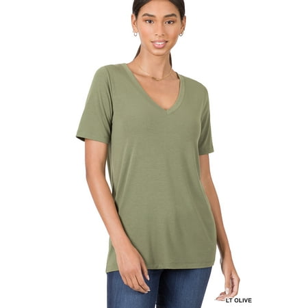 Zenana Women & Plus Relaxed Fit V-Neck Short Sleeve Basic Jersey T-Shirt Tops price history on PriceWatchPro