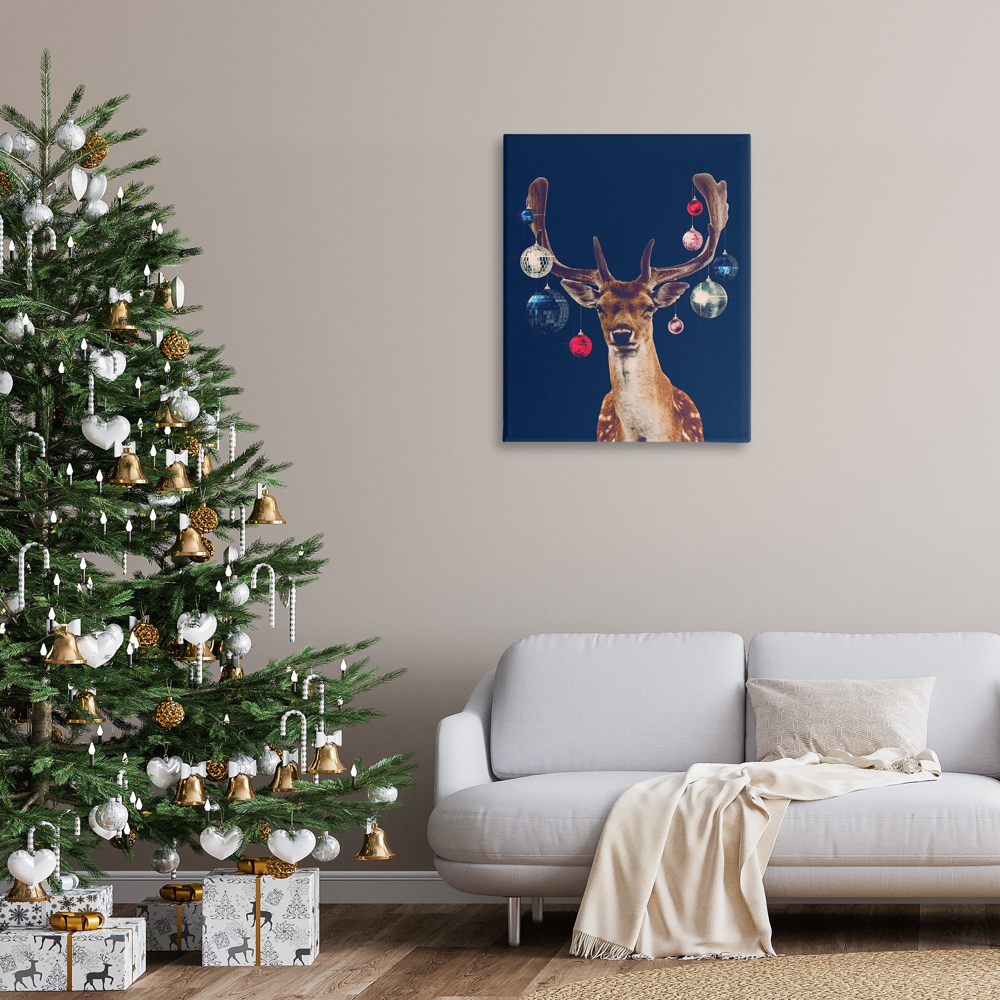 Stupell Industries Deer with Dazzling Ornaments Holiday Painting Gallery Wrapped Canvas Art Print Wall Art, 30 x 40
