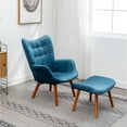 thumbnail image 2 of Carson Carrington  Aasen Silky Velvet Tufted Accent Chair with Ottoman Round Arms Arm Chairs Blue Rubberwood, Fabric, 2 of 13