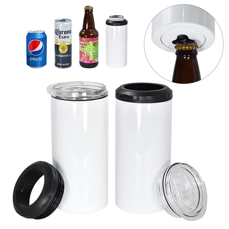 5 in 1 16oz sublimation can cooler Stainless Steel Insulated white blank can holder with beer bottle opener on bottom