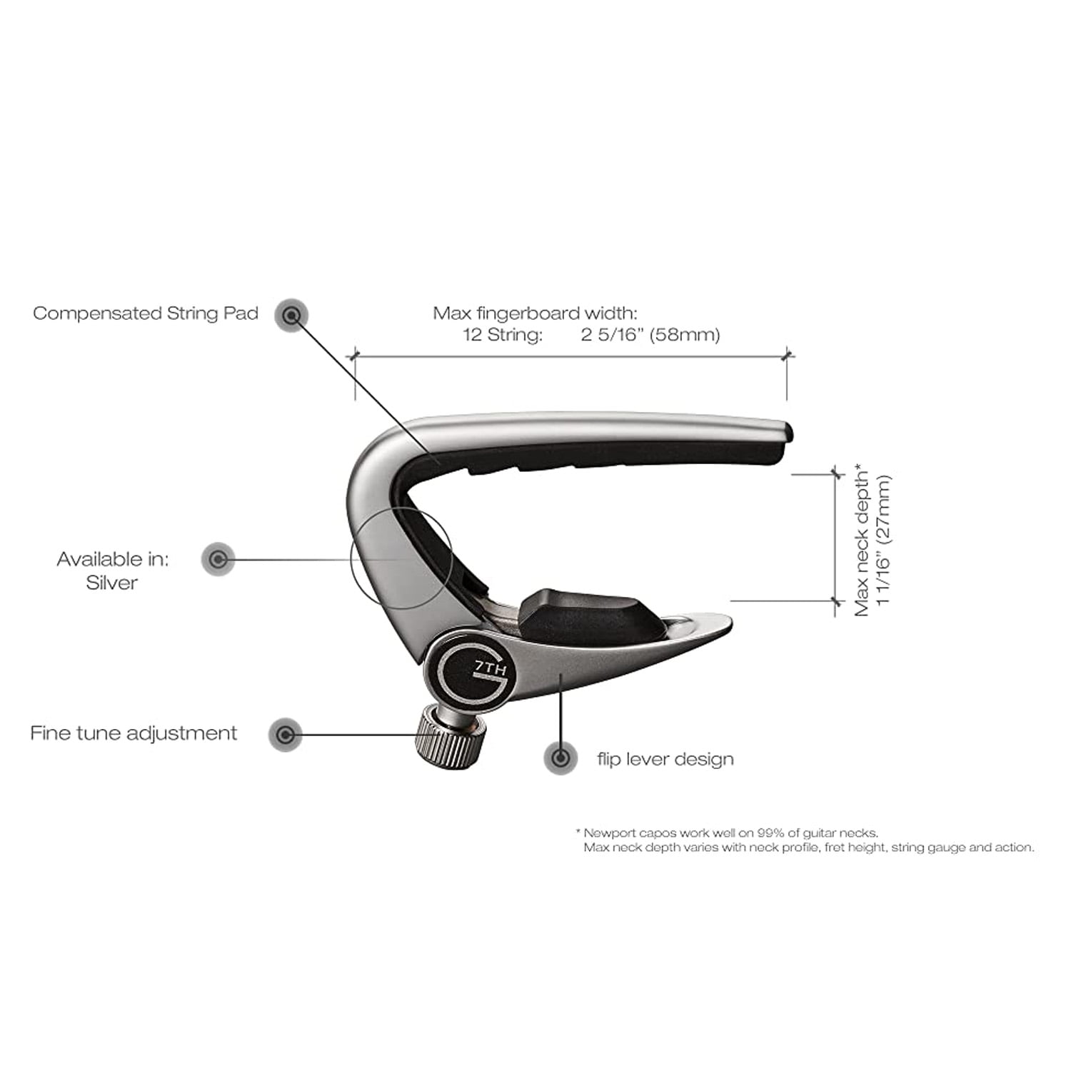 G7th G7NP12SL Newport 12 String Capo Silver