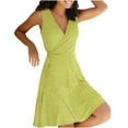 thumbnail image 1 of TSADFHJI Jupes pour Filles 10-12 Ans Robe Portefeuille Fleurie pour Femme à Col en V Midi Robe Trapèze Évasée à Manches Courtes à Revers Robe Midi Multicolore à Encolure Dégagée Robes Mini m Jaune, 1 of 8