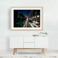 thumbnail image 5 of Along the Tracks, Charlotte - Charlotte North Carolina Photography City Nightlife Skyline Architecture Street Photography Night Sky Oak Framed Wall Art Print 5 x 7 inches, 5 of 6
