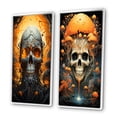thumbnail image 3 of Designart "Funky Halloween Smiling Full Moon Skull I" Skull Framed Wall Art Set Of 2 - Modern Orange Gallery Wall Frame Set For Home Decor, 3 of 6