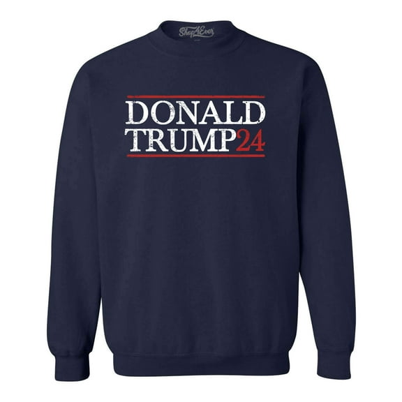 Shop4Ever Men's Donald Trump 2024 Presidential Election Crewneck Sweatshirt Large Navy