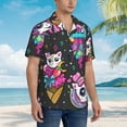 thumbnail image 3 of Kll Men'S Hawaiian Shirt Short Sleeve Button Down Beach Shirts-Rainbow Unicorn And Cat Icecream, 3 of 7