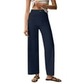 thumbnail image 2 of Women's Casual Pants New Women'S Solid Color Casual Pants Summer Waisted Straight Leg Button Wide Leg Pants Pants,Blue Women's Casual Pants XL, 2 of 5