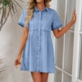 thumbnail image 5 of Gfyviroh Denim Dresses for Women Solid Color Button Turn-down Collar Mini Dresses Loose Casual Short Sleeve Dresses, 5 of 9