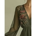 thumbnail image 4 of ZOELNIC Women's V-Neck Boho Maxi Dress Floral Sheer Long Sleeve Flowy Pleated Waist Elegant Dress, L, 4 of 6