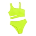 thumbnail image 3 of Ruyang Girls Solid Bikini Swimsuit One Wide Strap Cutout Waist Tops and Trunks Bathing Suit Summer Quick Dry Pool Swim Outfits, 3 of 8